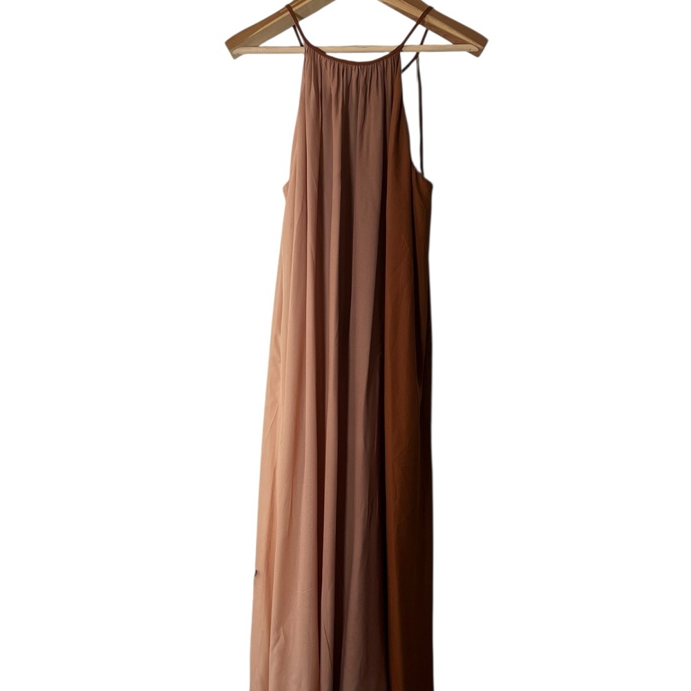 Theory women’s Dip Dye Crepe Silk Halter Maxi Dress Large Shell/Red Clay - Picture 8 of 13